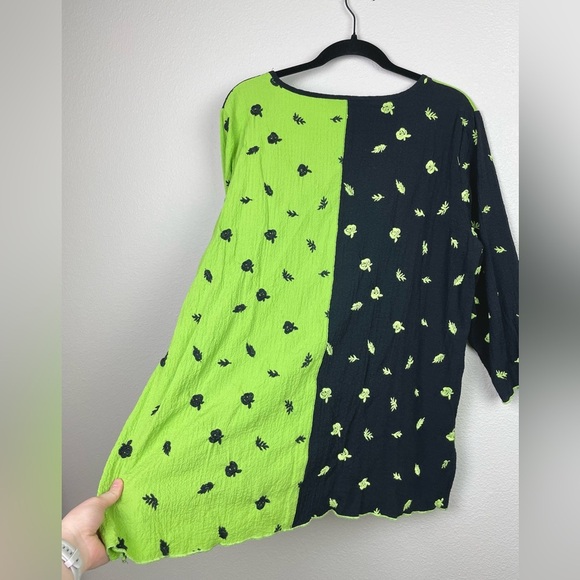 Ali Miles Women's Large Floral Color Block 3/4 Sleeve Tunic Brat Green Apple - Picture 12 of 14